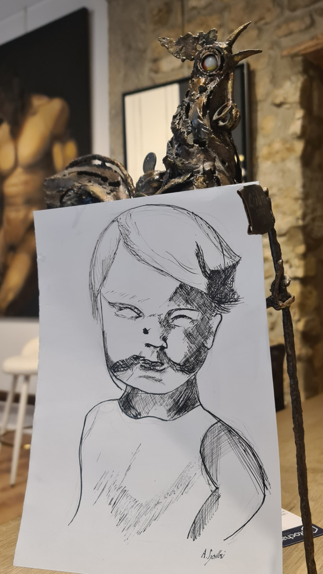 Portrait à l'encre réalisé à l'atelier