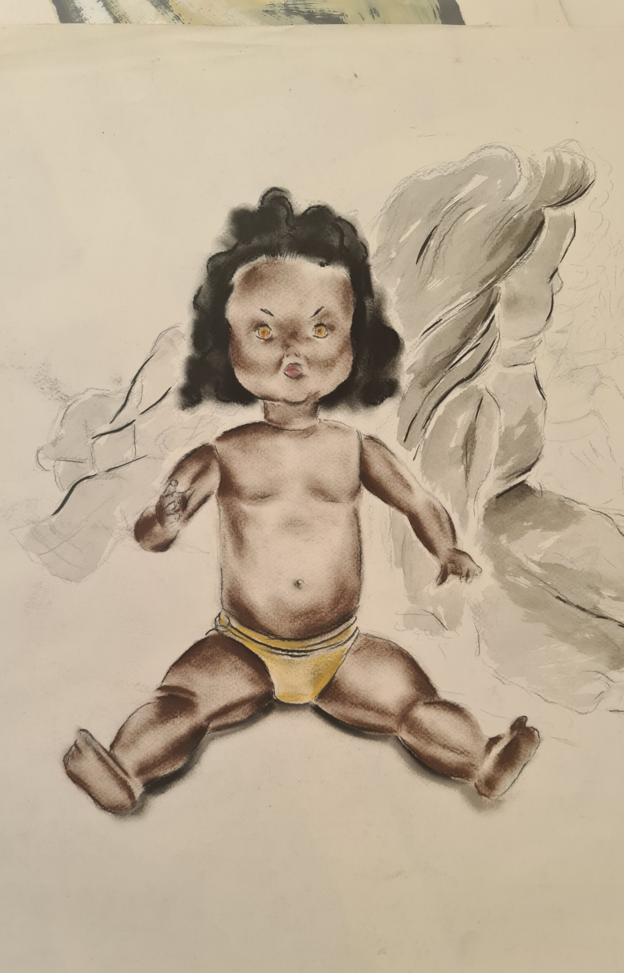 Putto ailé, étude au pastel