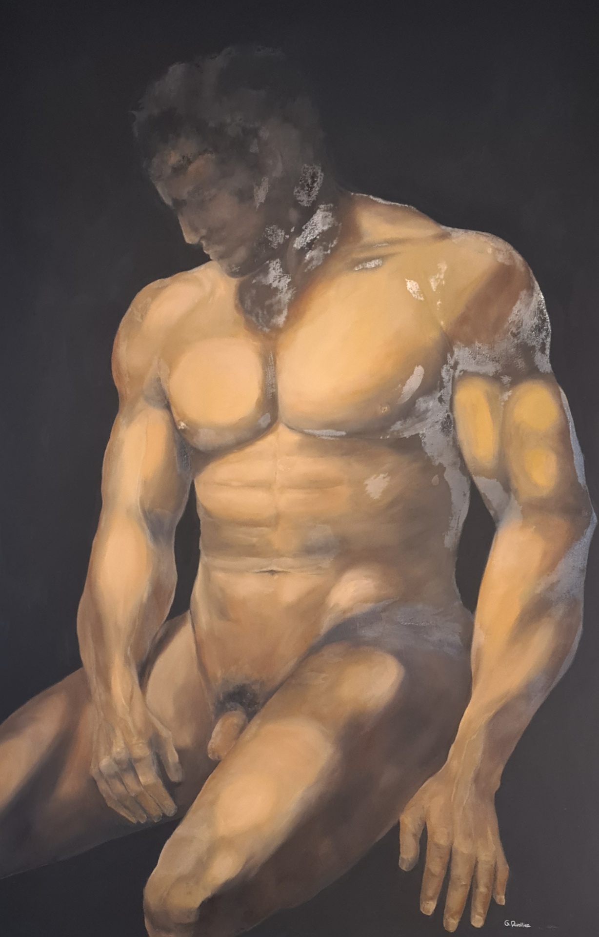 Étude de nu masculin — huile sur toile, exposée à la Galerie AINAY
