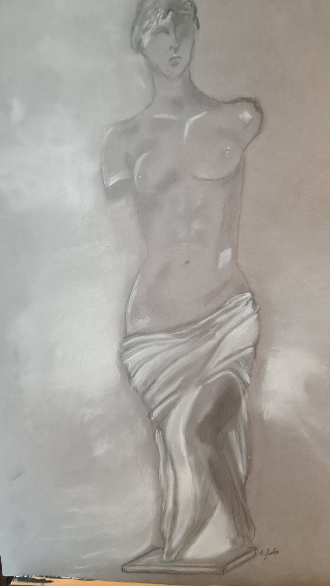 Étude de la Vénus de Milo au pastel sur papier gris