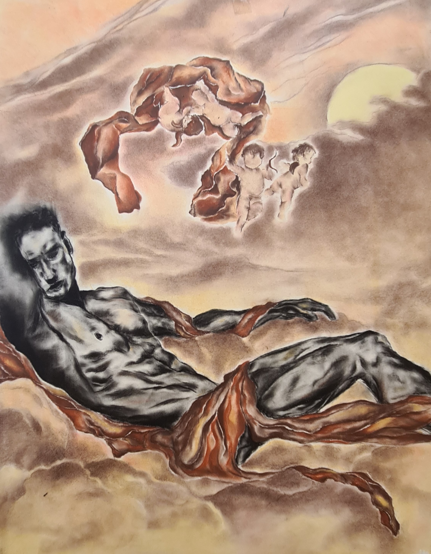 Création d'Adam d'après Michel-Ange, pastel